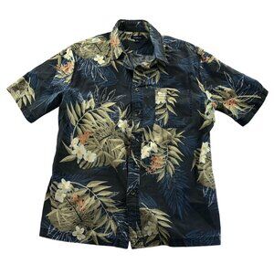 Croft & Barrow Men Hawaiian Shirt Medium Short Sleeve Casual Floral Blue Classic